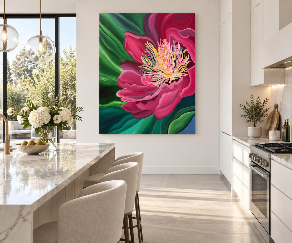 Additional photograph of Peony, original acrylic painting by Veronika Melnyk