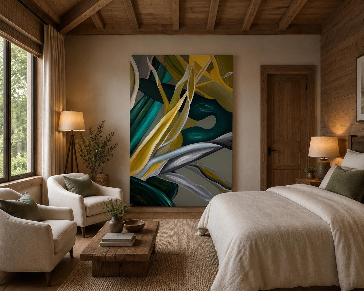 King Protea I shown in a styled dark living room mockup