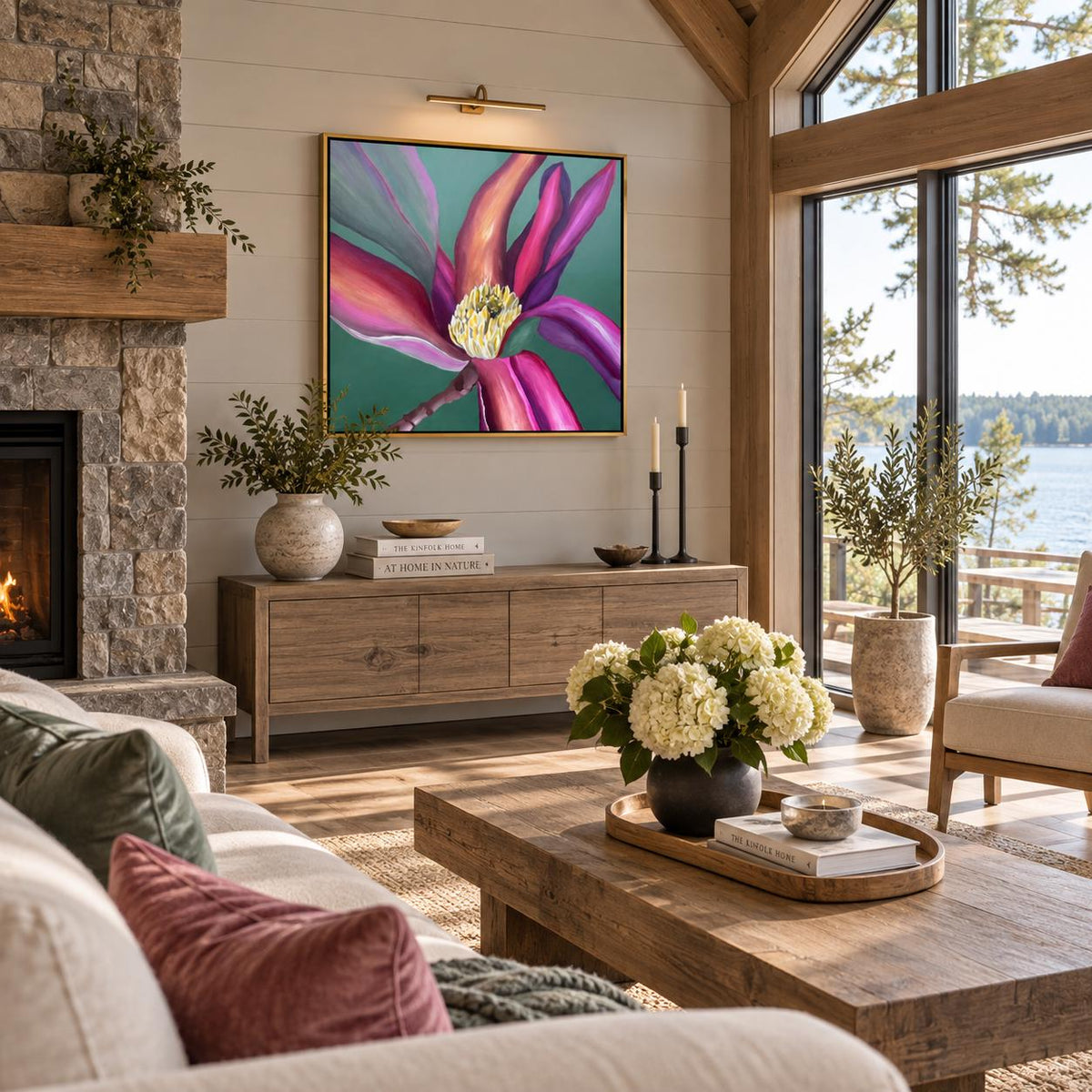 Magnolia Green shown in a styled living room mockup