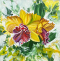 Yellow Orchid, original acrylic painting by Veronika Melnyk, front view