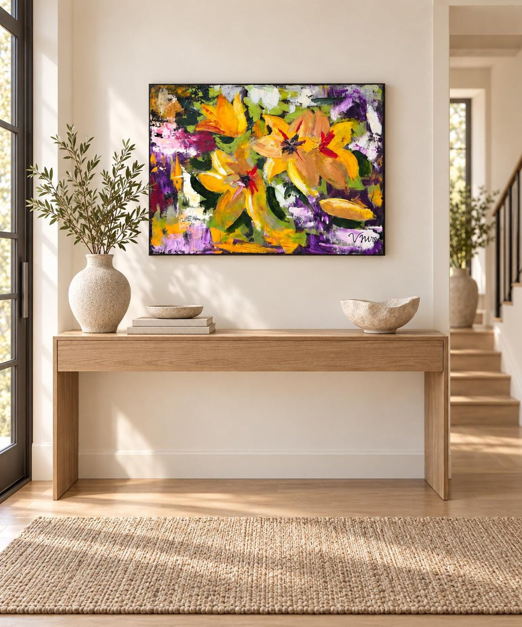 Yellow Lilies shown in a styled hallway mockup