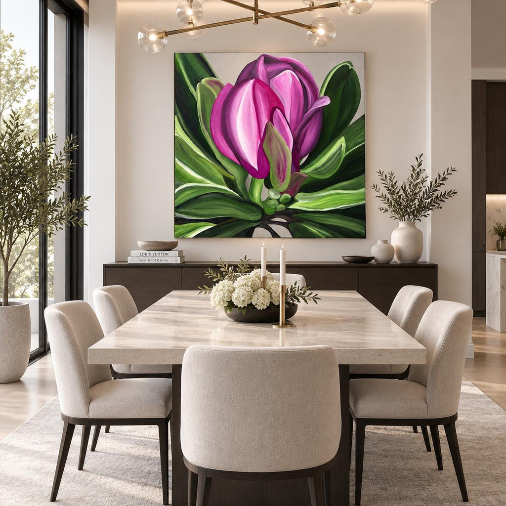 Magenta Magnolia shown in a styled dining room mockup