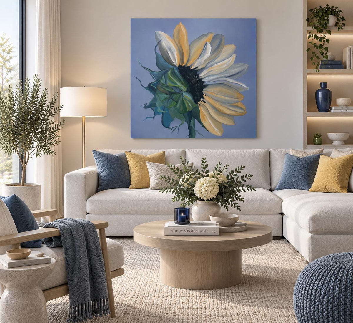 Sunflower shown in a styled light living room mockup