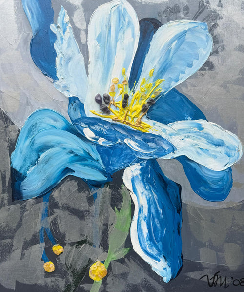Blue Iris, original acrylic painting by Veronika Melnyk, front view