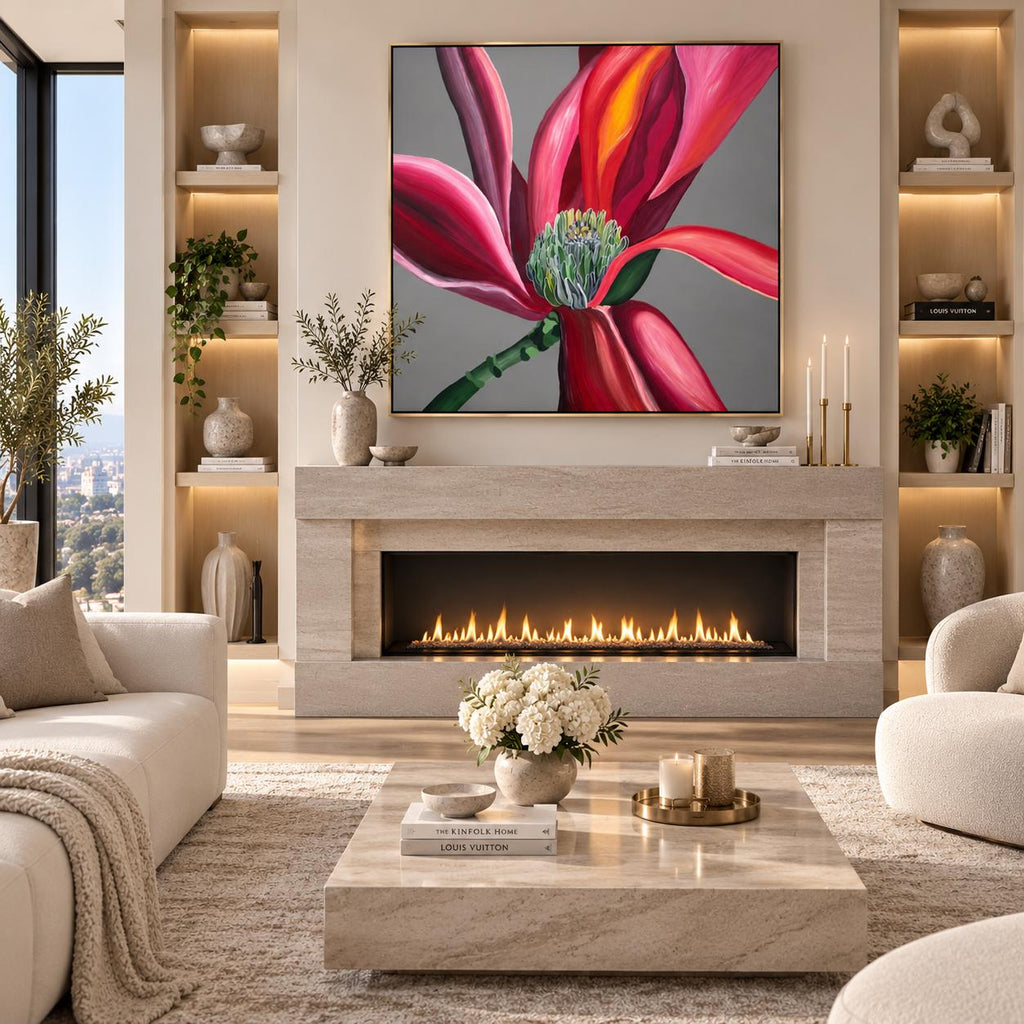Grey Magnolia shown in a styled sofa mockup