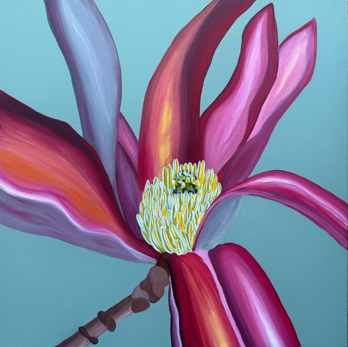 Sage Magnolia, original acrylic painting by Veronika Melnyk, front view