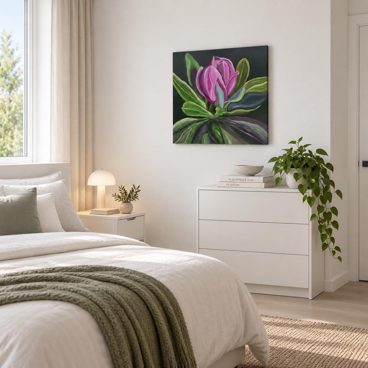 Additional photograph of Raspberry Magnolia, original acrylic painting by Veronika Melnyk