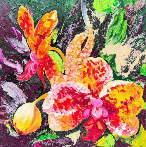 Blonde Orchid, original acrylic painting by Veronika Melnyk, front view