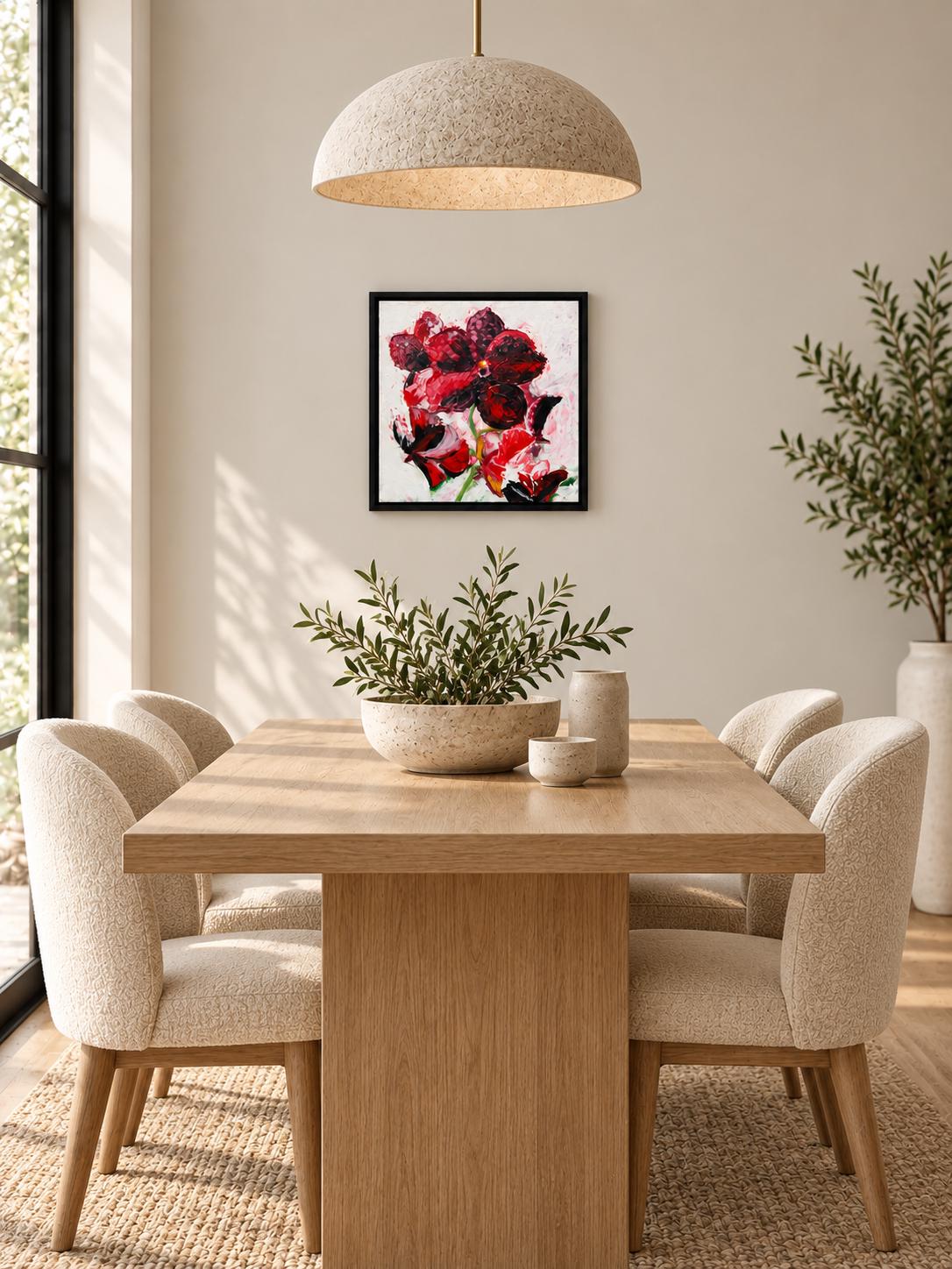 Additional photograph of Red Orchid, original acrylic painting by Veronika Melnyk