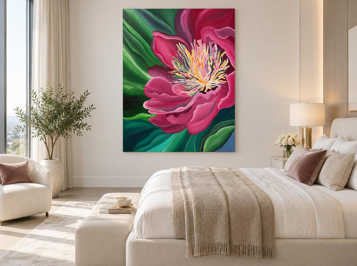 Additional photograph of Peony, original acrylic painting by Veronika Melnyk