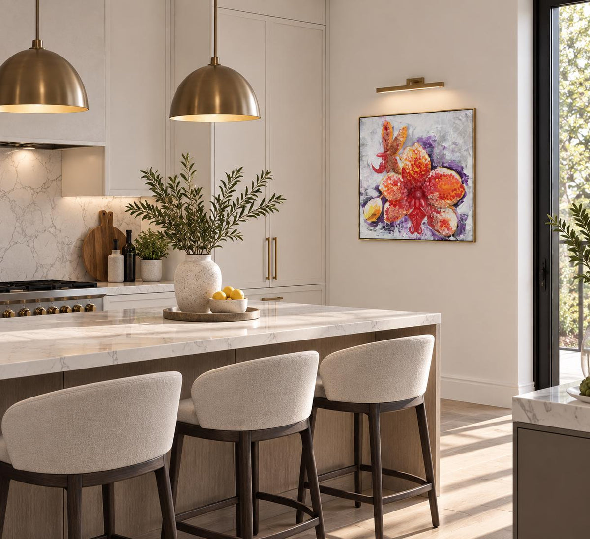 Yellow Orchid shown in a styled light dining room mockup