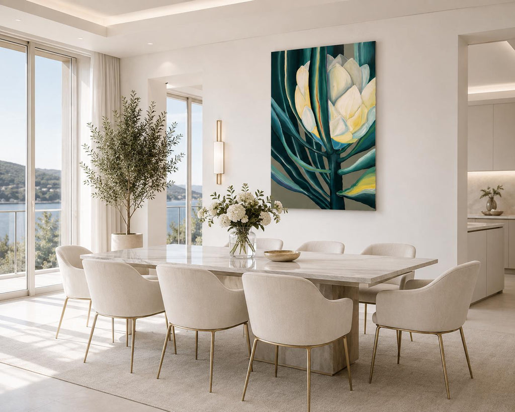 King Protea shown in a styled chair living room mockup