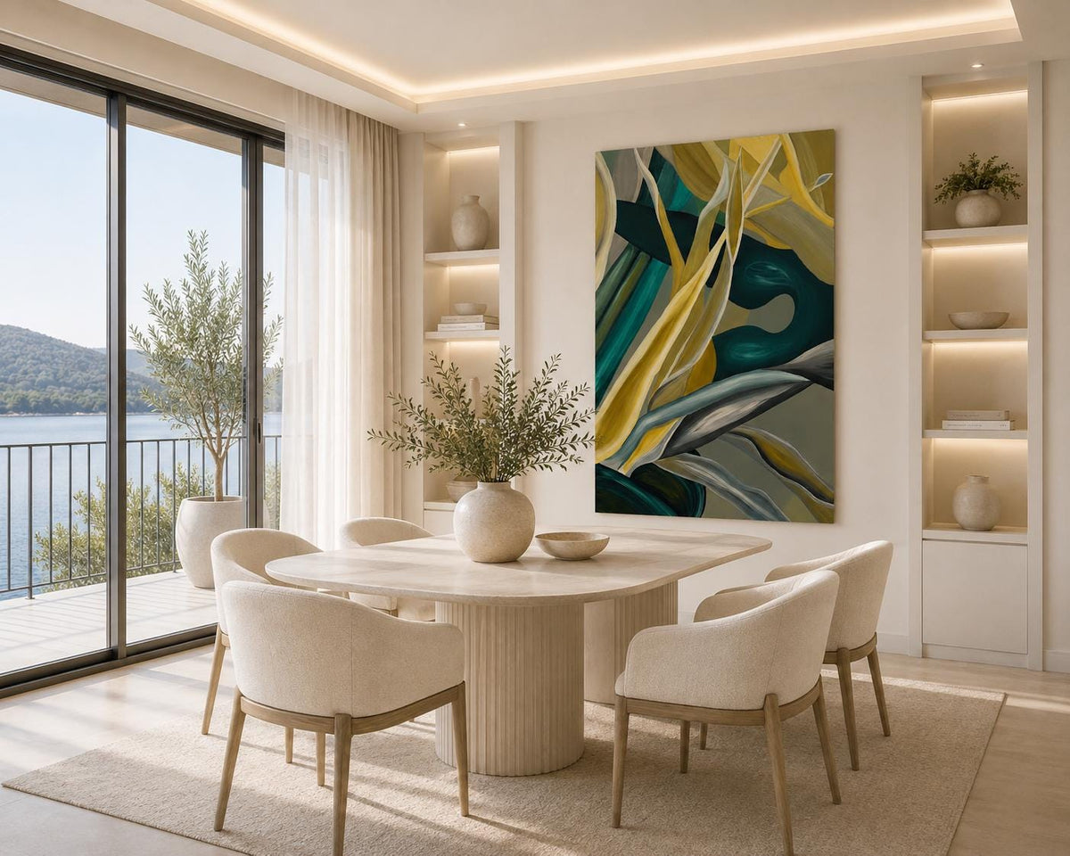 King Protea I shown in a styled light living room mockup
