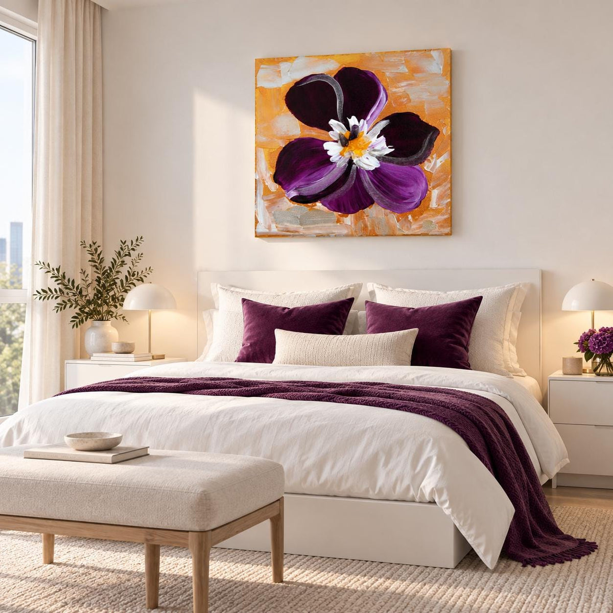 Violet shown in a styled sofa mockup