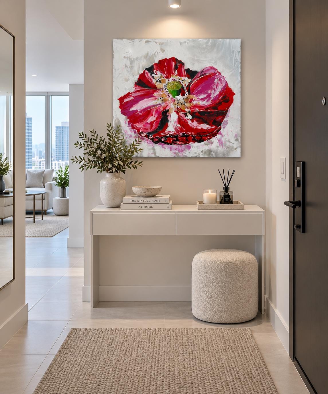 Red Poppy shown in a styled hallway mockup