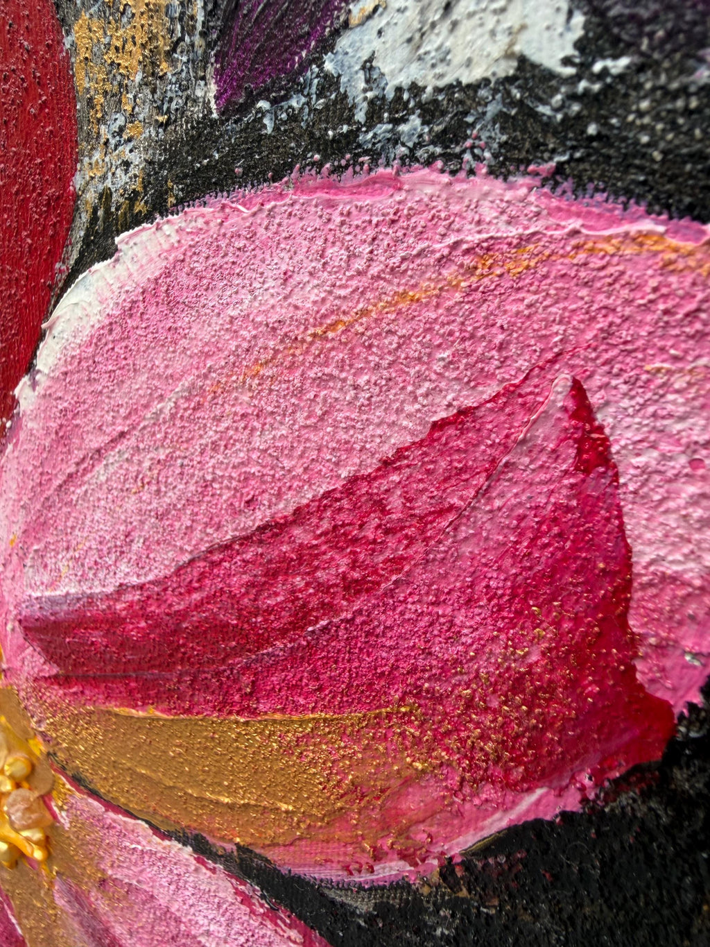 Additional photograph of Pink Abstract Orchids, original acrylic painting by Veronika Melnyk