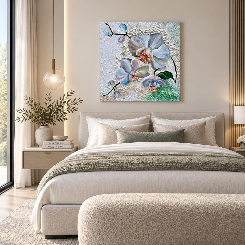 White Orchid with Citrine shown in a styled bedroom mockup