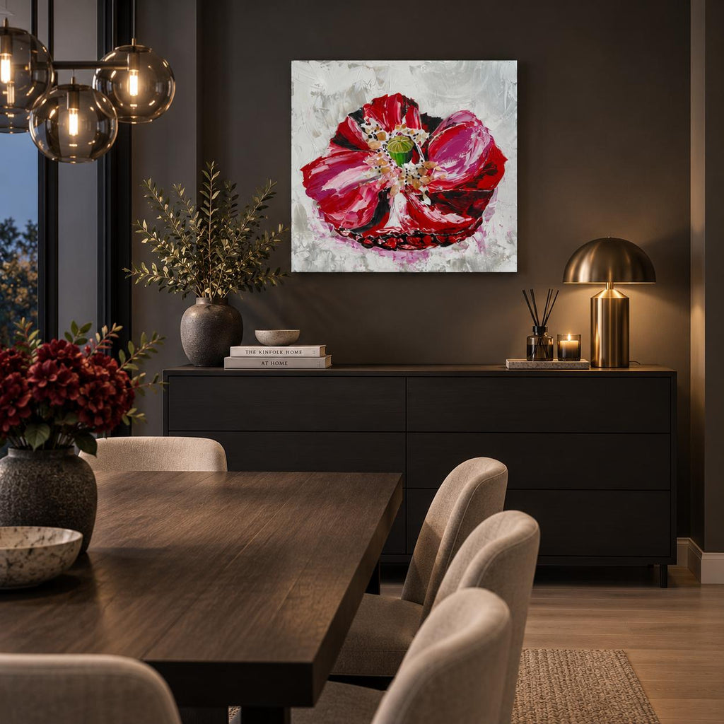 Additional photograph of Red Poppy, original acrylic painting by Veronika Melnyk