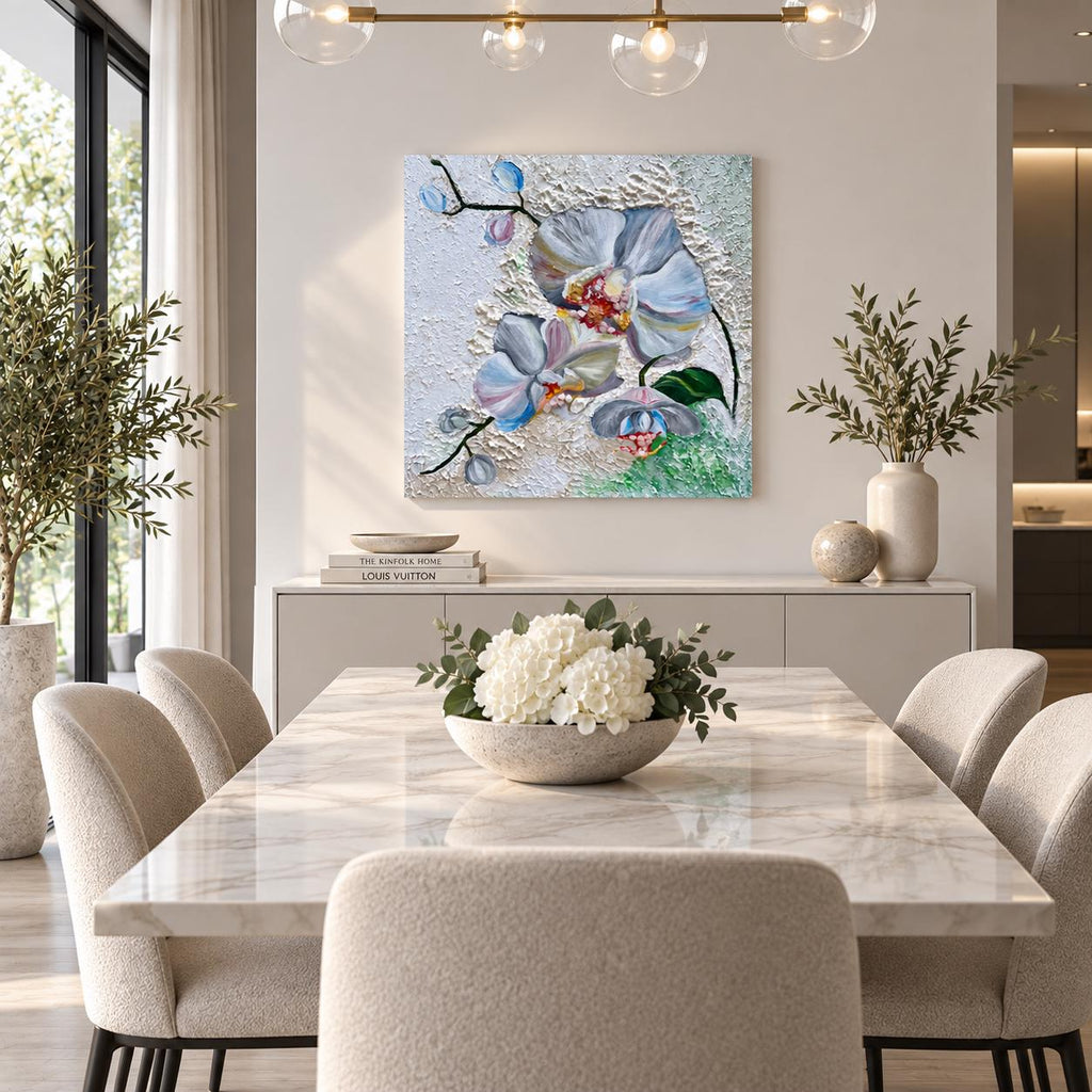 Additional photograph of White Orchid with Citrine, original acrylic painting by Veronika Melnyk