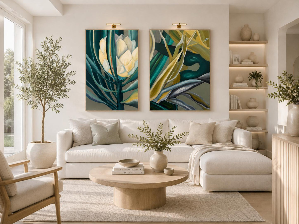 Additional photograph of King Protea I, original acrylic painting by Veronika Melnyk