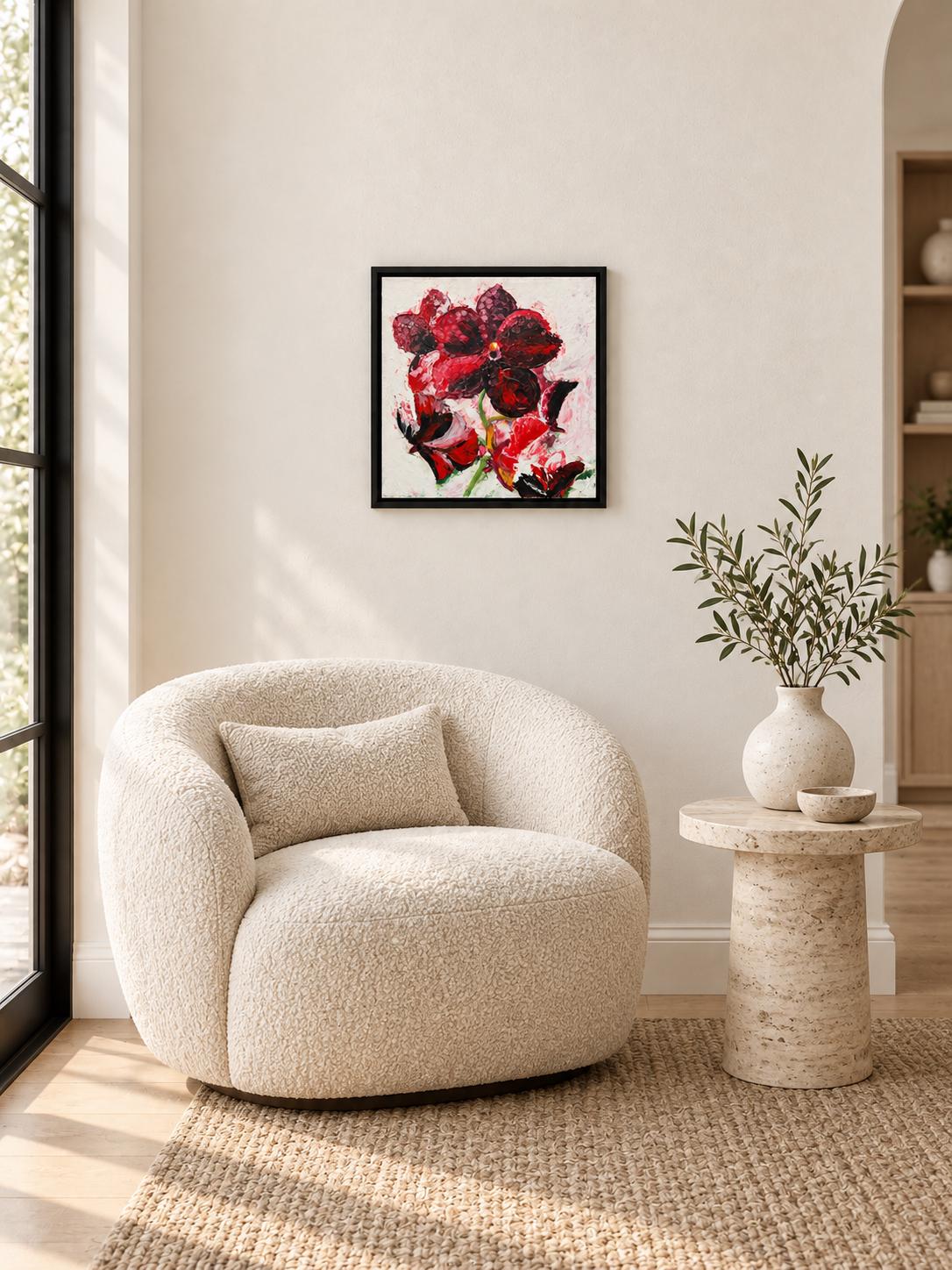 Additional photograph of Red Orchid, original acrylic painting by Veronika Melnyk