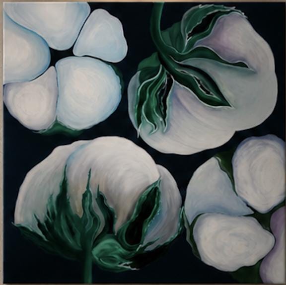 Cotton Flowers, angled canvas view