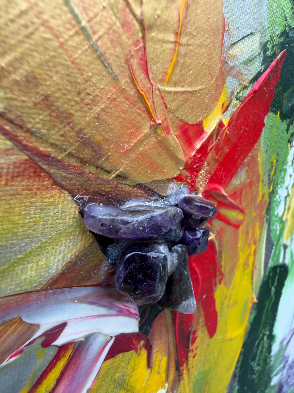 Additional photograph of Yellow Lilies, original acrylic painting by Veronika Melnyk
