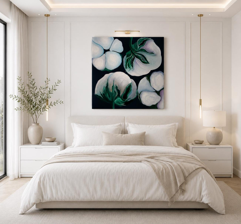 Cotton Flowers shown in a styled interior mockup