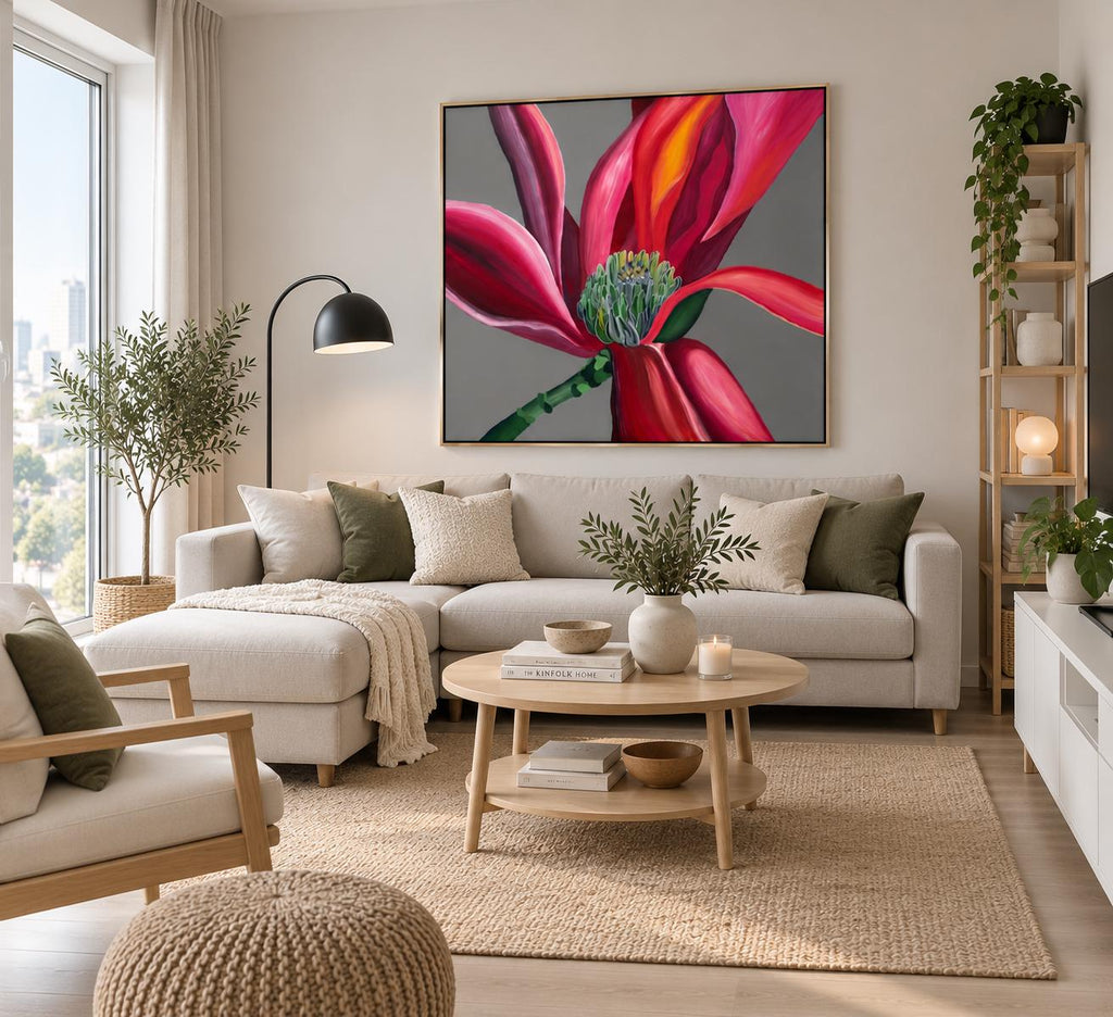 Grey Magnolia shown in a styled living room mockup