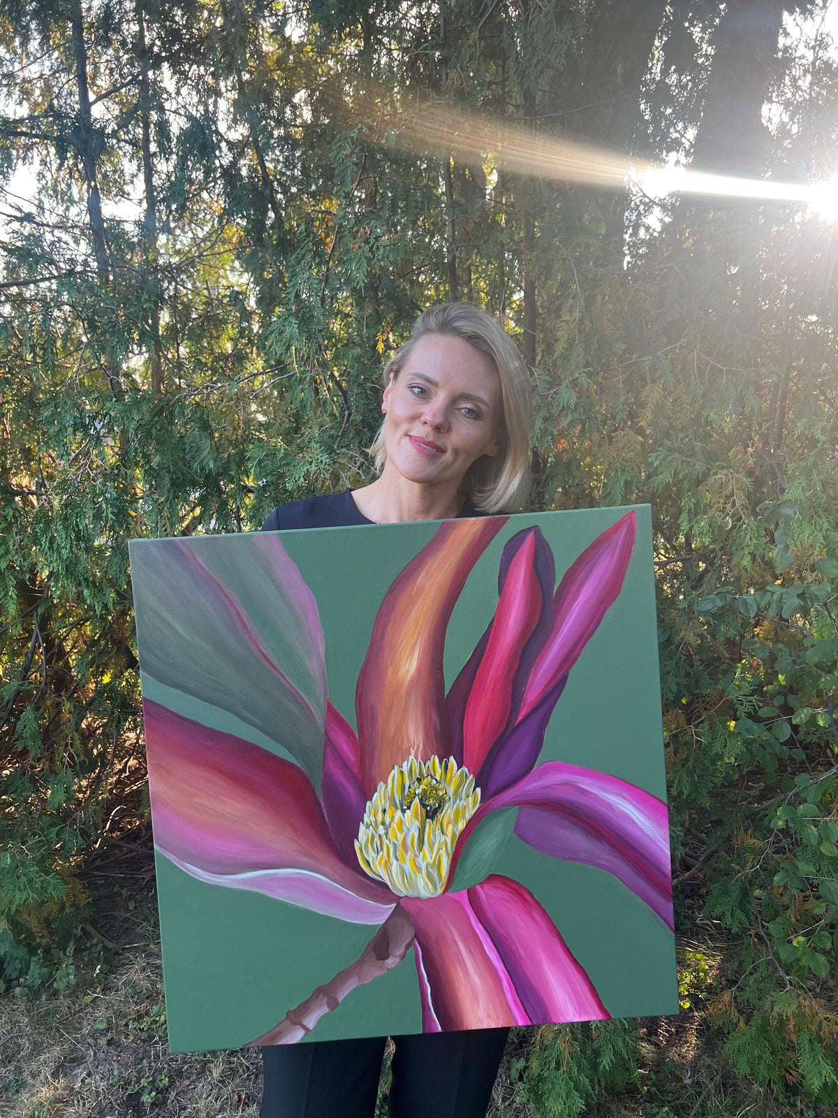 Magnolia Green, painting displayed outdoors
