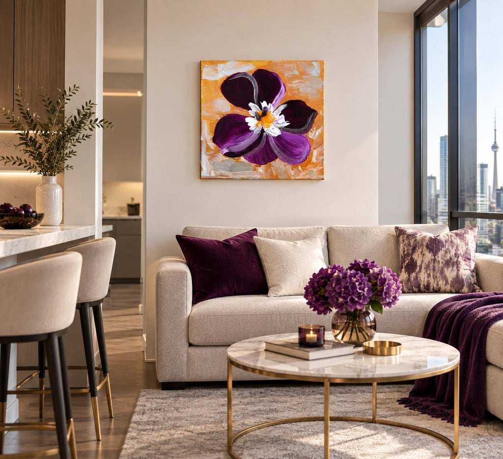 Violet shown in a styled living room mockup