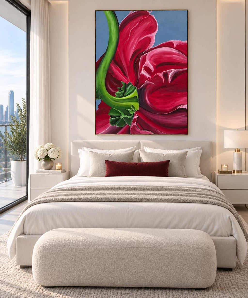 Additional photograph of Peony, original acrylic painting by Veronika Melnyk