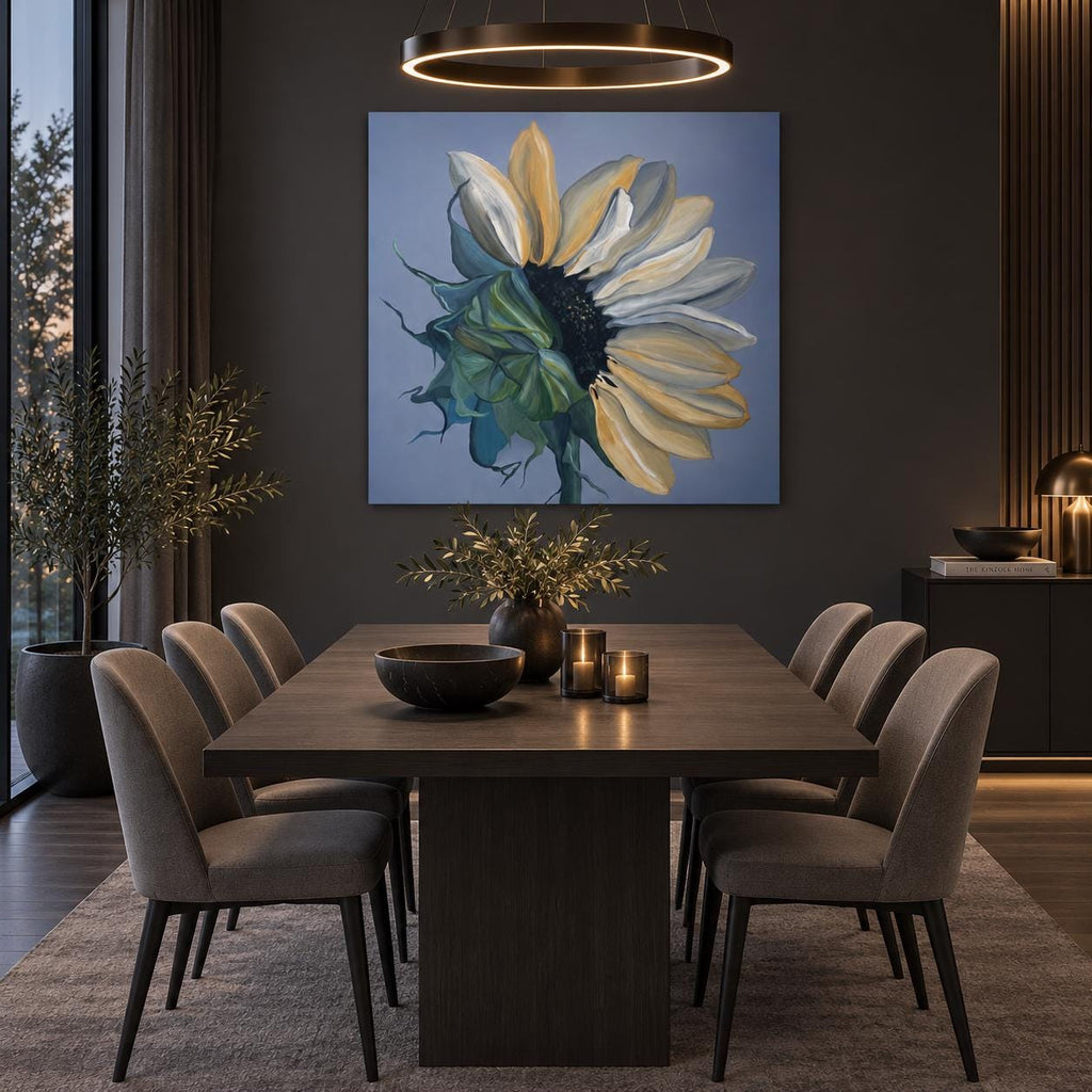 Sunflower shown in a styled dark dining room mockup
