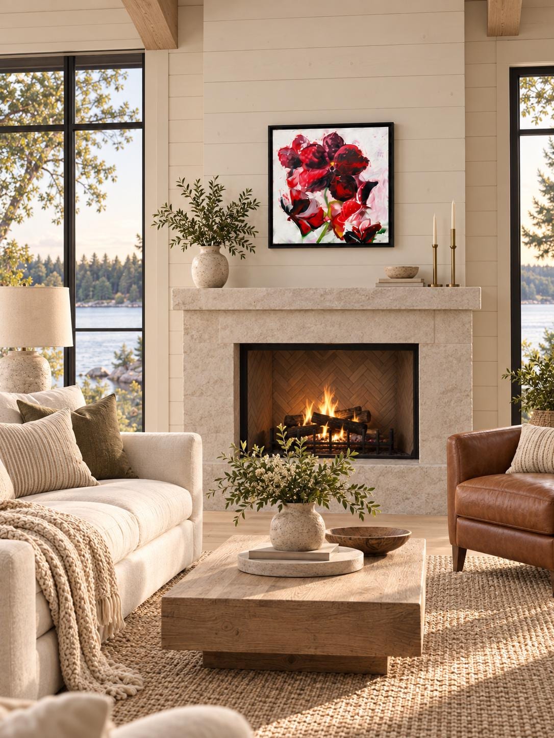 Red Orchid shown in a styled living room fireplace mockup