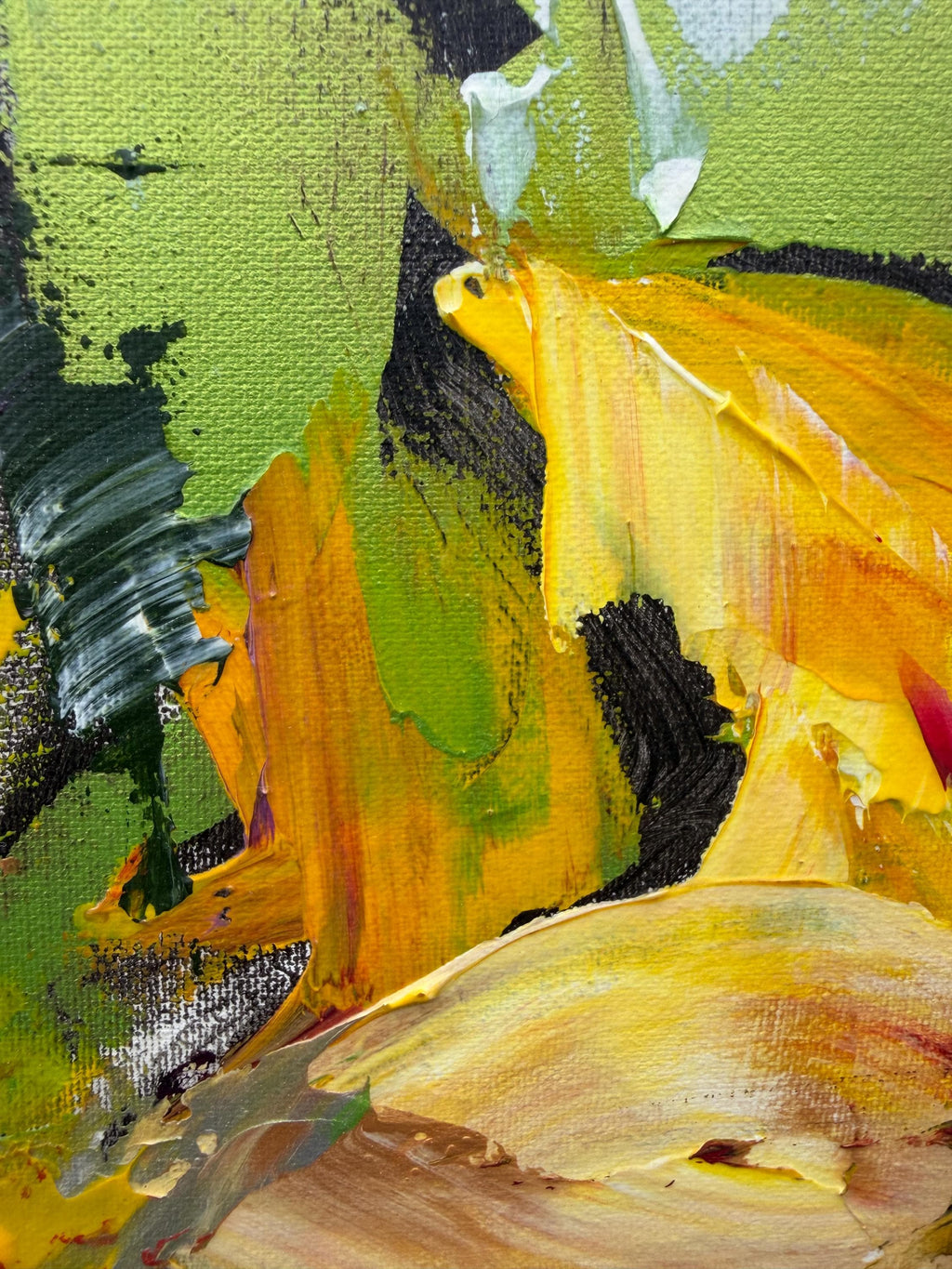 Yellow Lilies, painted leaf detail