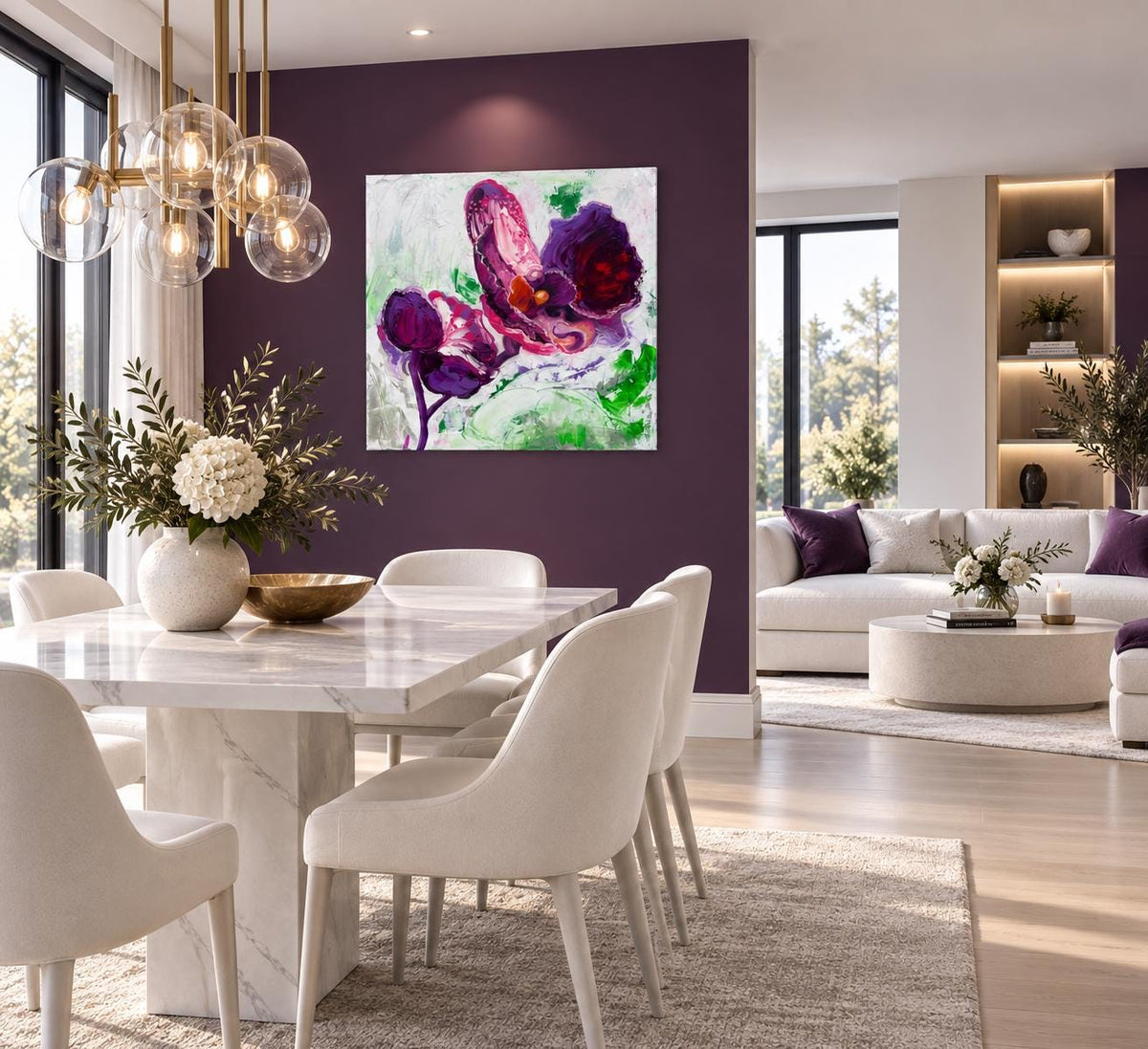 Purple Orchid shown in a styled dining room mockup