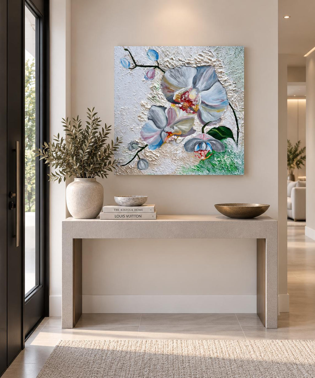 White Orchid with Citrine shown in a styled console mockup