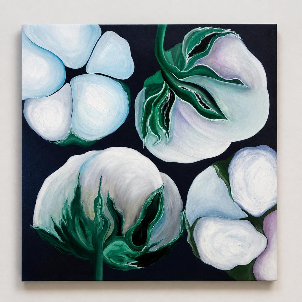 Cotton Flowers, original acrylic painting by Veronika Melnyk, front view
