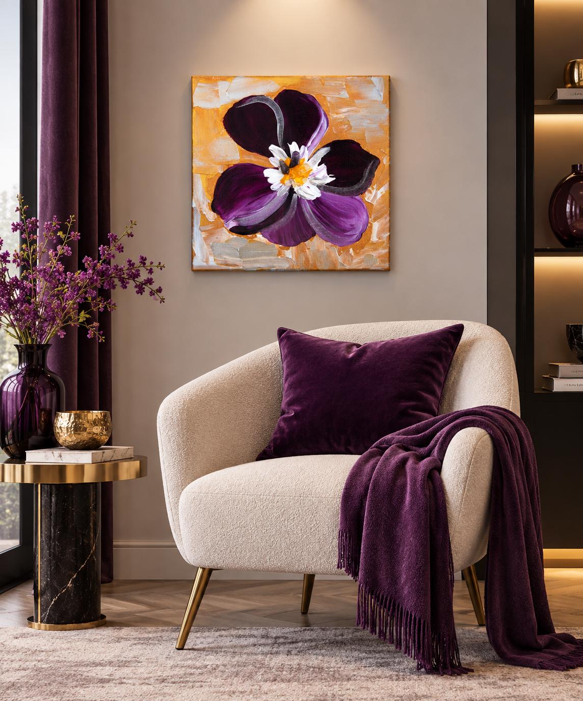 Violet shown in a styled chair corner mockup