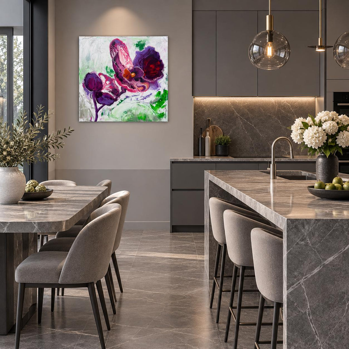 Purple Orchid shown in a styled dining room mockup