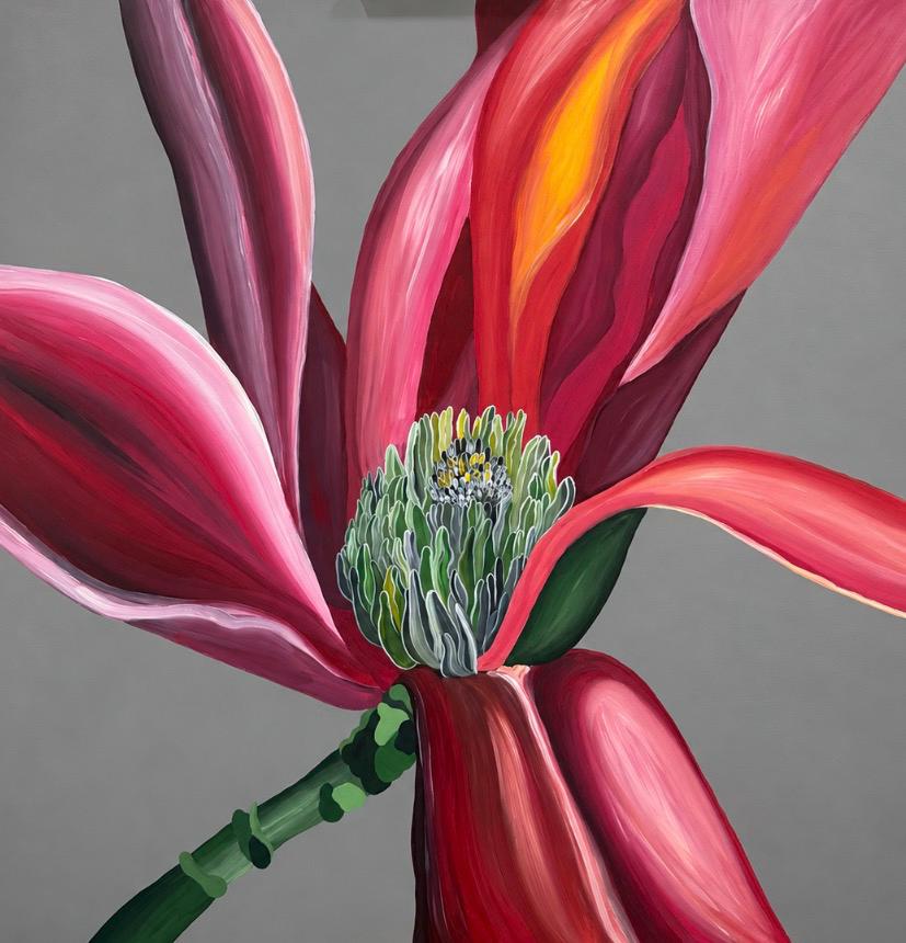Grey Magnolia, original acrylic painting by Veronika Melnyk, front view