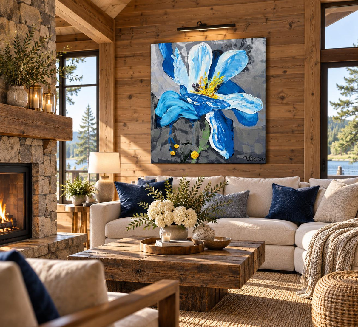 Blue Iris shown in a styled living room mockup