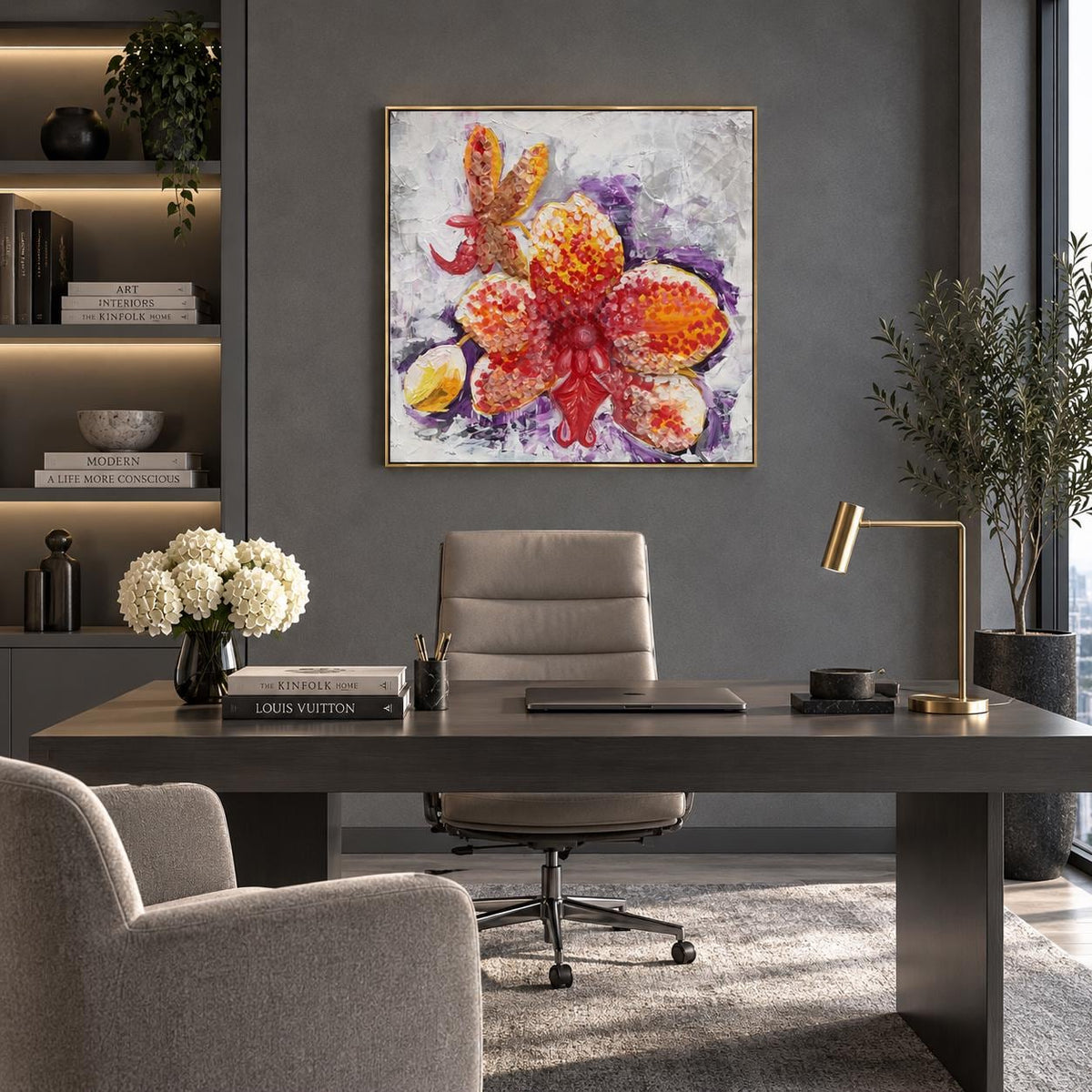 Additional photograph of Yellow Orchid, original acrylic painting by Veronika Melnyk