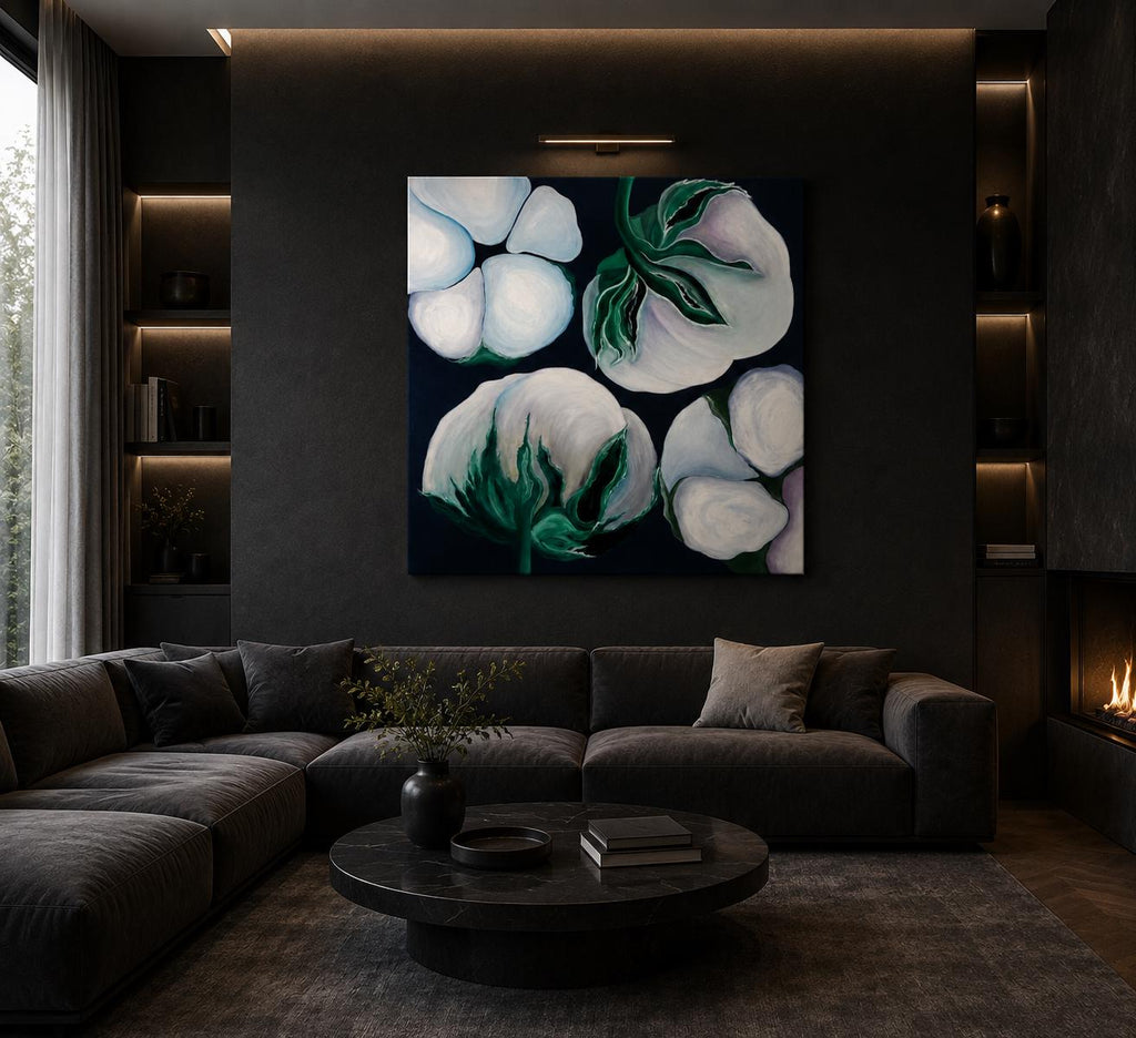Additional photograph of Cotton Flowers, original acrylic painting by Veronika Melnyk