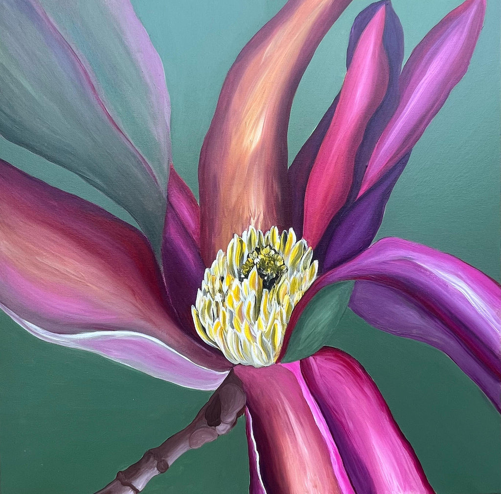 Magnolia Green, original acrylic painting by Veronika Melnyk, front view