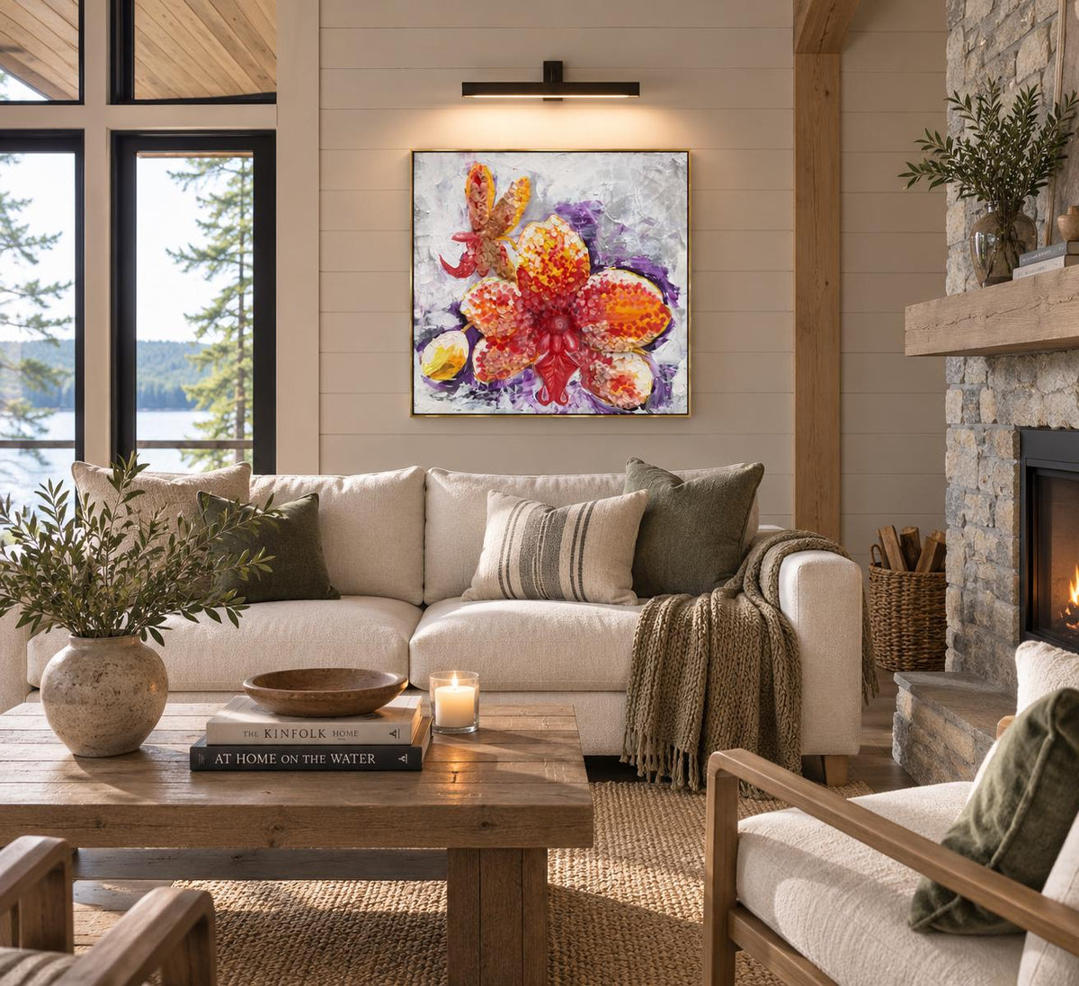 Yellow Orchid shown in a styled living room mockup