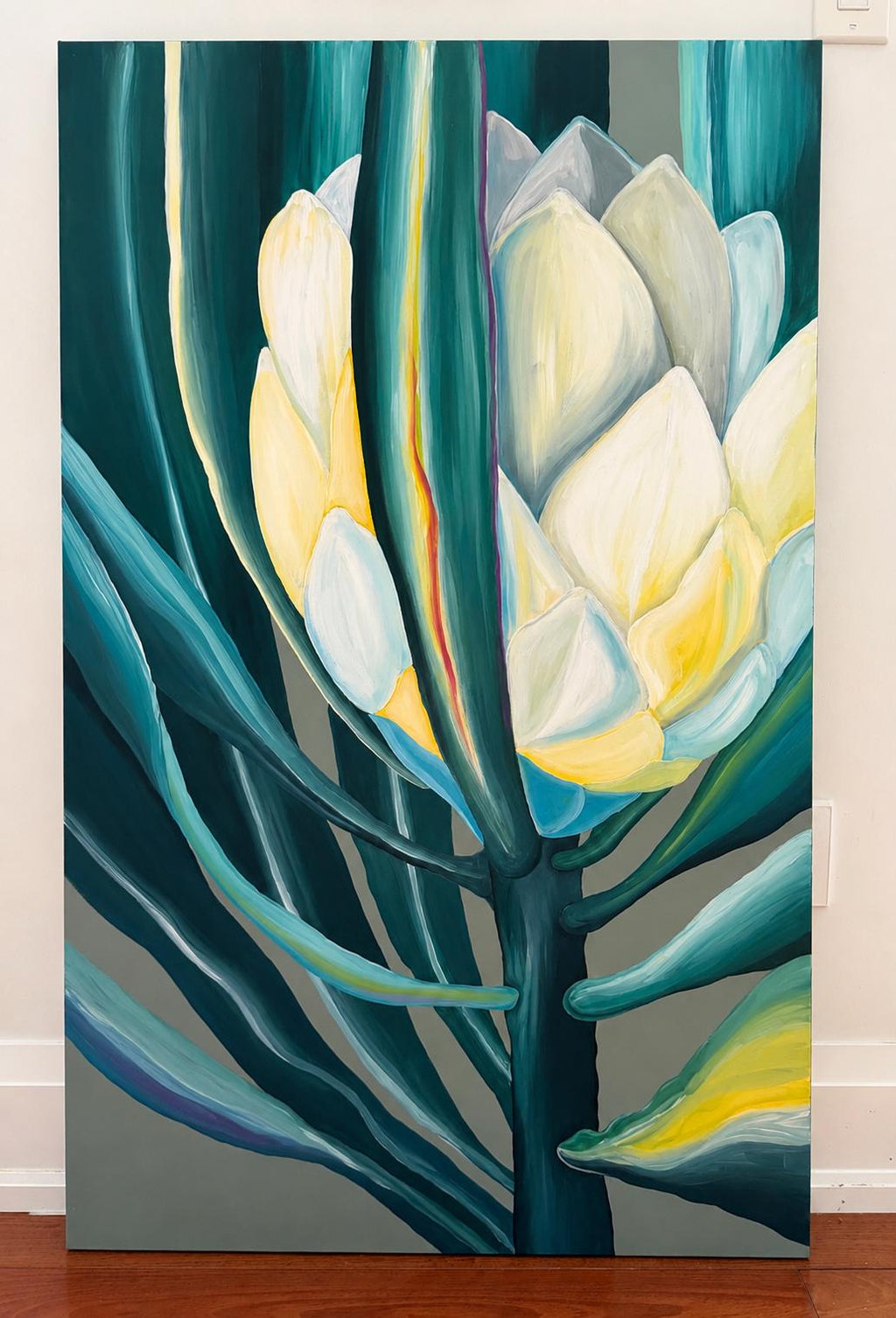 King Protea, original acrylic painting by Veronika Melnyk, front view
