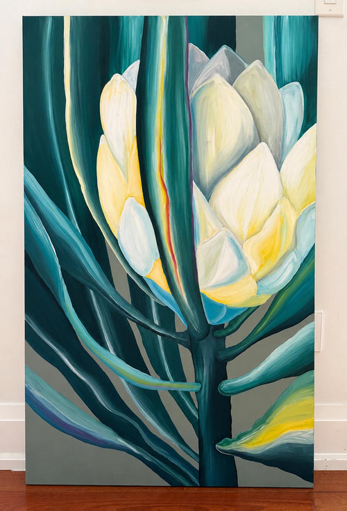 King Protea, original acrylic painting by Veronika Melnyk, front view
