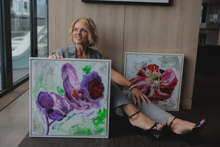 Purple Orchid, painting displayed on a table