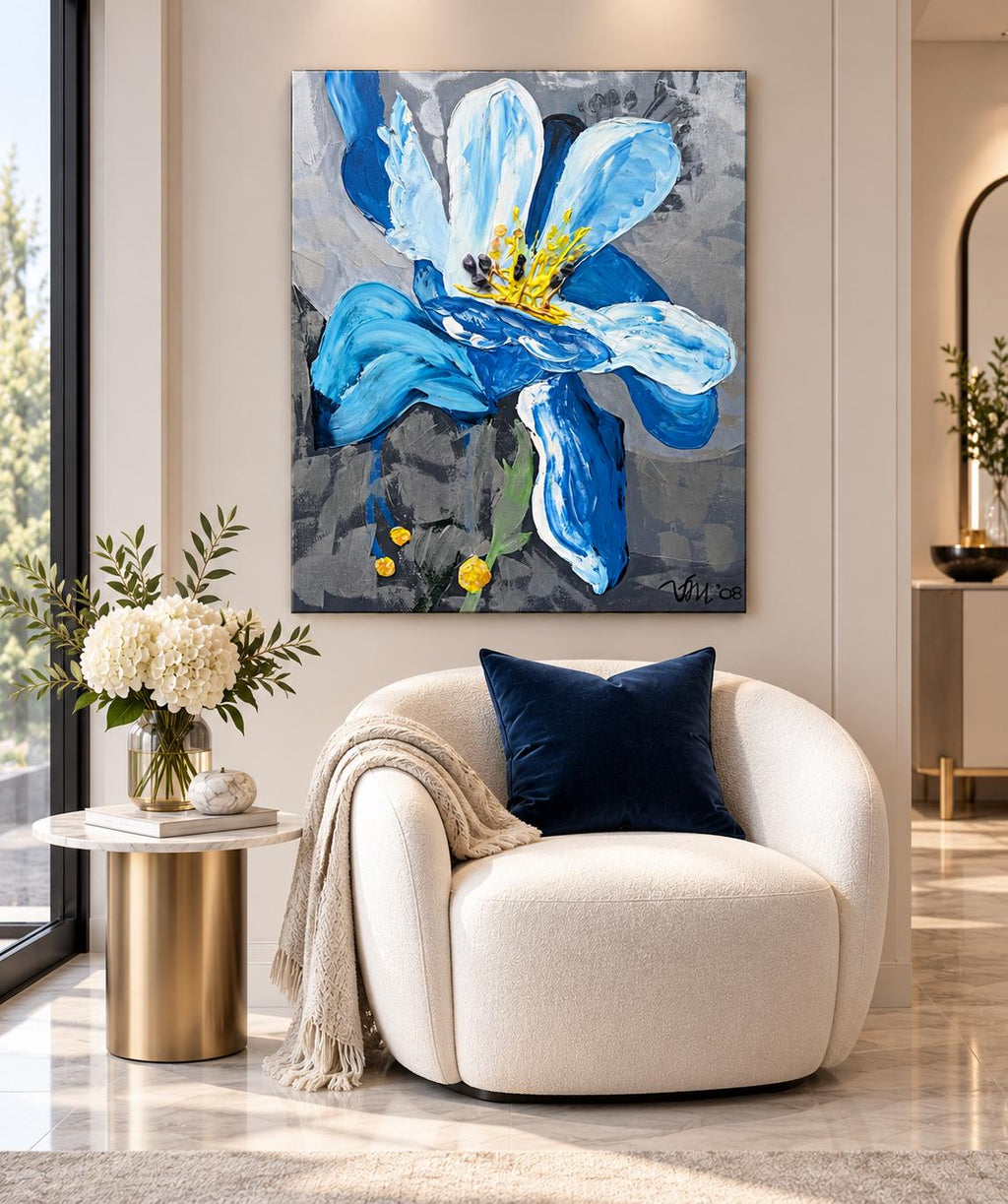 Blue Iris shown in a styled chair corner mockup
